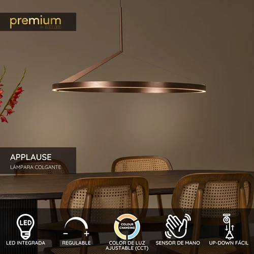 Lucide APPLAUSE - Lámpara colgante - Ø 80 cm - LED Regul. - CCT - 1x50W 2700K/4000K - Sensor de movimiento de mano - Café | Premium - USP